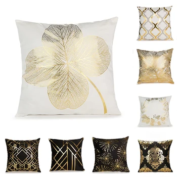 

2019 Bronzing Geometric Pillowcase Cushion Cover For Home Chair Sofa Office Decorative Pillow Case Black Gold Pillows GOLD002