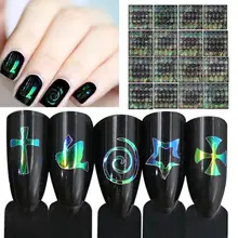 6/12/24 листов голографический огонь лазерные неоновые ногтей прозрачные наклейки красочный дизайн 3d Трафарет для маникюра переводные наклейки на ногти