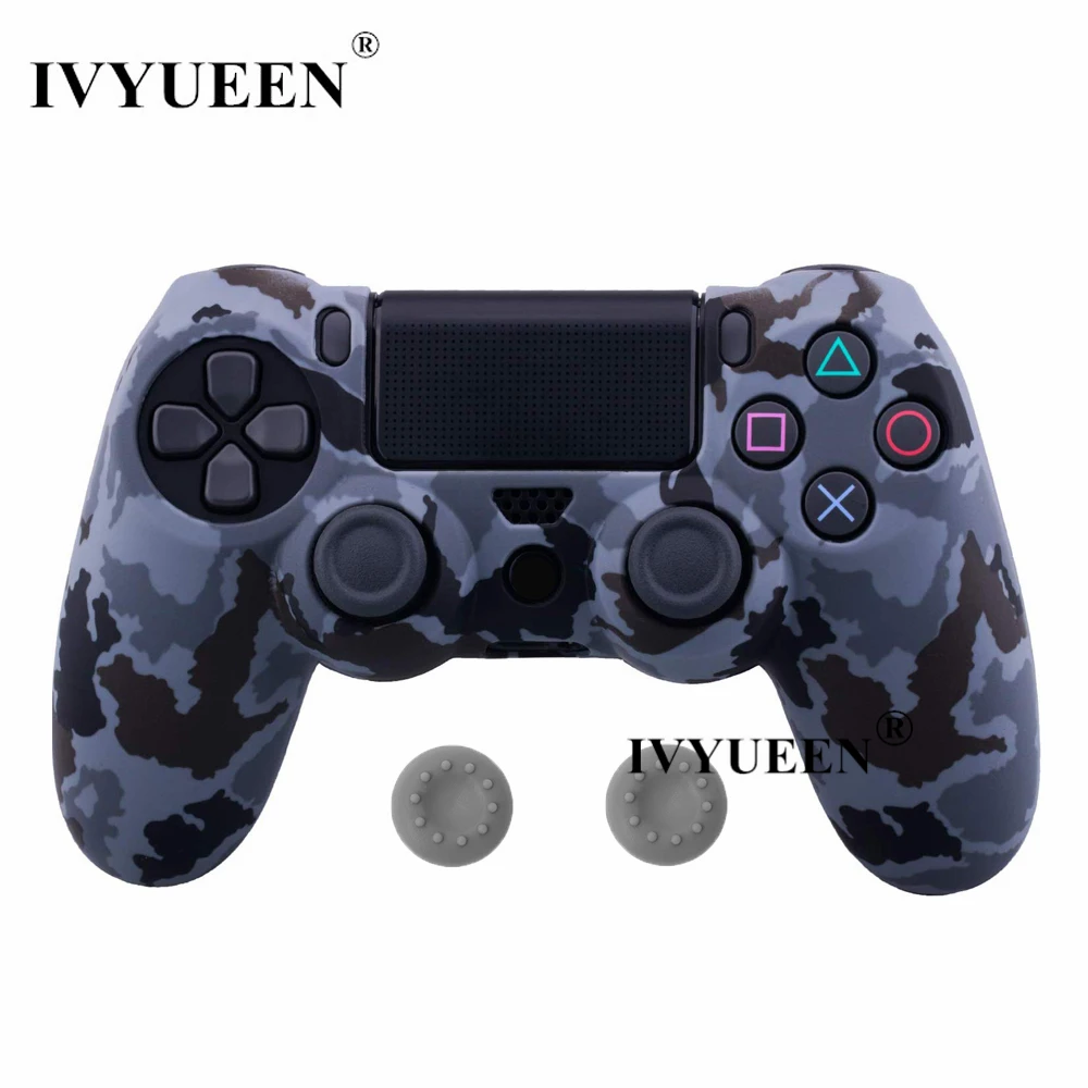 Gray Camo IVYUEEN для sony Dualshock 4 PS4 DS4 Slim Pro контроллер силиконовый камуфляжный чехол защитная кожа+ ручка для большого пальца колпачки для Play Station 4 - Цвет: Gray Camo