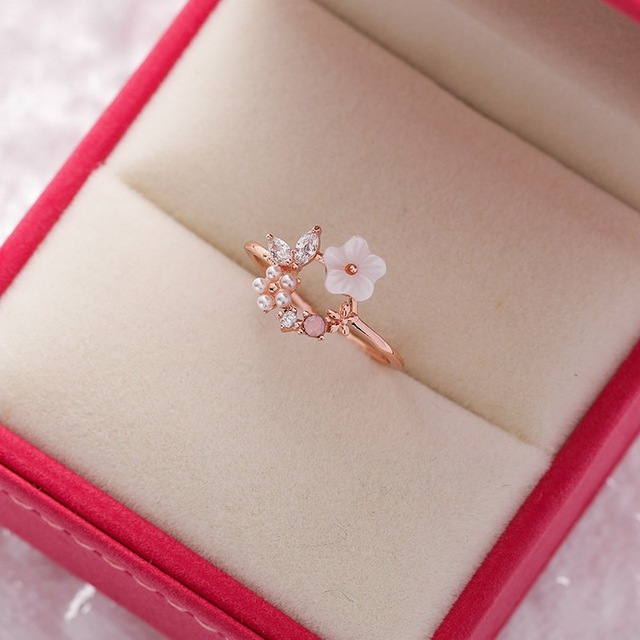 New Gorgeous Geometric Flower Hollow Butterfly Bowknot Full Zircon Opening Finger Ring For Women Charm Beach Party Jewelry