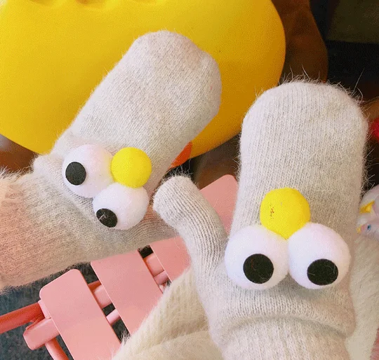 Winter plush warm and cold cute big eyes gloves J03