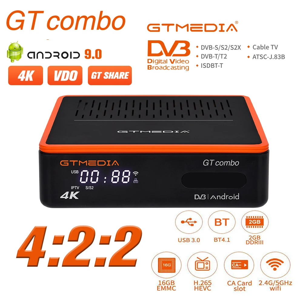 GTMEDIA GT Combo DVB-S2X-T2/C ISDBT ATSC-C(J.83B) Decoder 4K Satellite TV Receiver Android 9.0 Smart Box CA Card CCam | Электроника