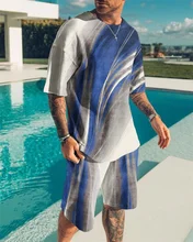Men's and women's blue clothing sets, summer T-shirts, shorts, fashion sets, two-piece sets, short sleeves, 2021