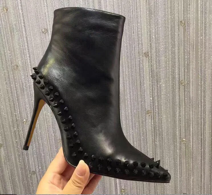 

Women designer Boot black high heels Ankle Boots Red bottom spikes boots platform fashion boots 100% leather Snake skin Winter