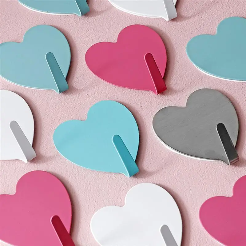 12 Pcs Iron Wall Adhesive Hangers Mounted Heavy Duty Clothes Hangers Heart Shaped Adhesive Hangers Coat Heavy Duty Clothes 6