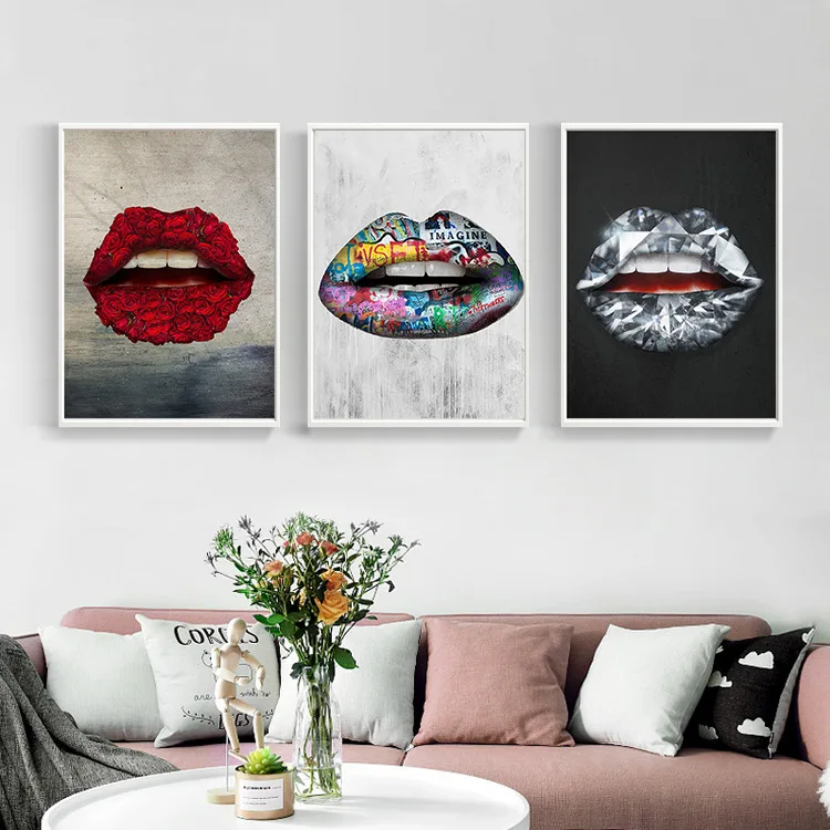 Креативный цветной принт с губами холст картина индивидуальный цветок алмаз