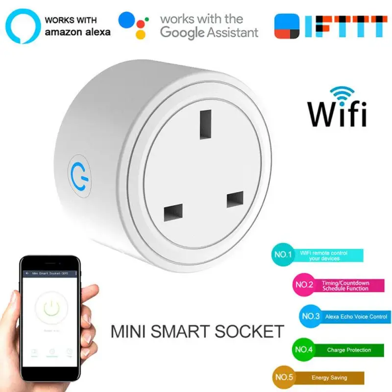 

Smart WiFi Plug Adaptor 10A Remote Voice Control Power Monitor Socket Outlet Function Work With Alexa Google Home Adaptor TSLM1