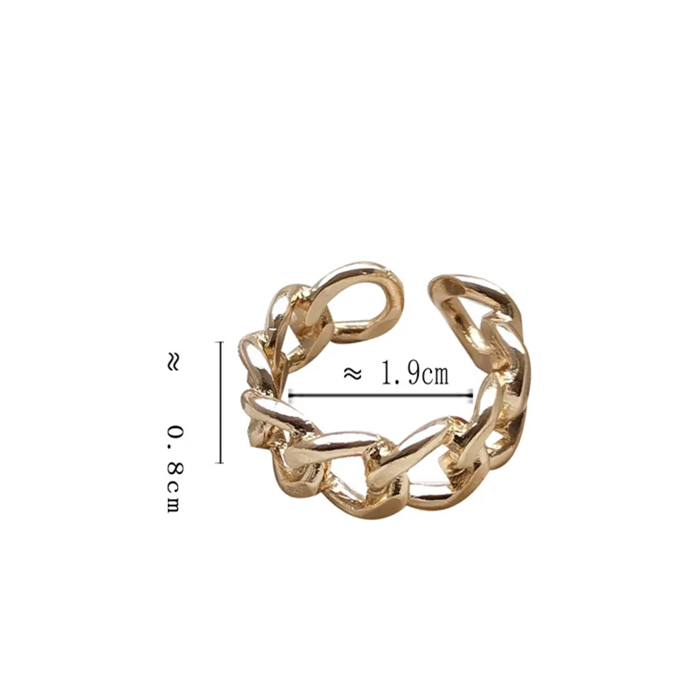 Punk Gold Silver Color Glossy Metal Chain Open Ring For Women Round Hiphop Hollow Chains Finger Rings Party Fashion Jewelry A964