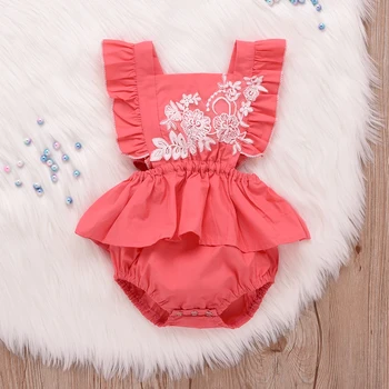 

PatPat Floral Applique Ruffle-sleeve Bodysuit for Baby Girl Bottom Snap Summer Cotton Leisure