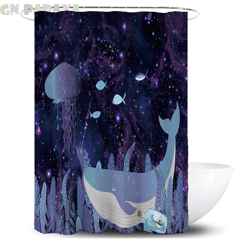 

Cartoon Underwater whale Bath Curtains Waterproof Polyester Fabric kids cute Shower Curtains Screen with Hooks Accessories