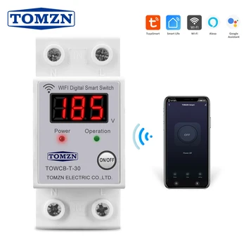 

Din Rail Smart Life TUYA WIFI Circuit Breaker with Voltage display Smart Switch Remote Control for Home 30A TOMZN