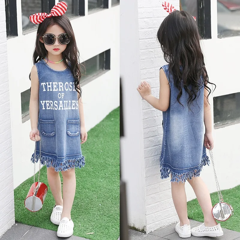 

Support Childrenswear Girls 2019 Summer New Style Korean-style Denim Skirt Children Western Style Dress Sleeveless