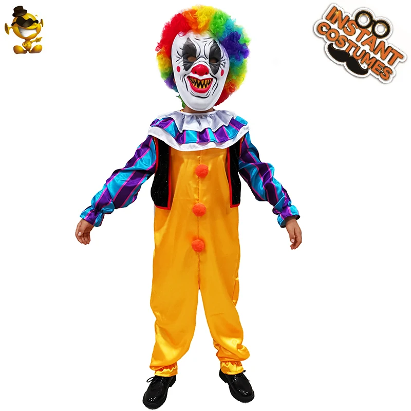 Joker Pennywise Cosplay Costume for kids Halloween&Christmas Disguise Boy Killer Clown with Mask&Wig Joker Clothes Costumes