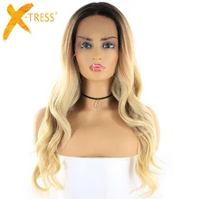 Наращивания блонд, коричневый, 613 Цвет Синтетические волосы на кружеве парики с детскими волосами X-TRESS длинные волнистые 13x4 Синтетические волосы на кружеве al синтетические волосы парик Средний часть