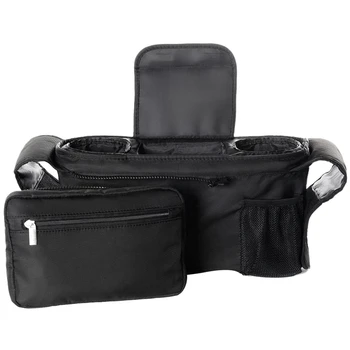 

NEW-Outdoor Baby Stroller Multi-Function Bag Stroller Mummy Bag with Double Water Cup Holder Storage Bag for Mobile Phones, Fron
