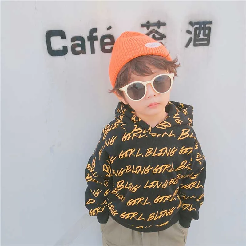 Winter Printing Boys Girls Hoodies Cotton Long Sleeve Sweatshirt Toddler Thicken Casual Sweater Kids Plus Velvet Tops Costume