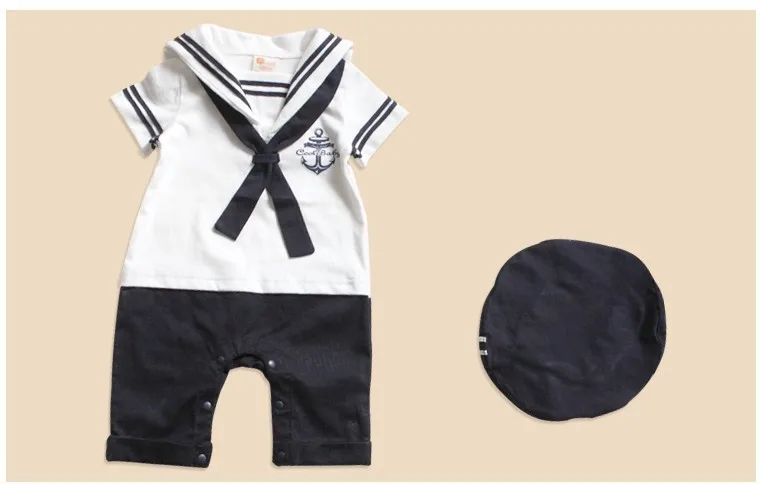 

Children's Clothing Hot Selling Baby Onesie Baby Navy Romper with Hat Two-Piece Set