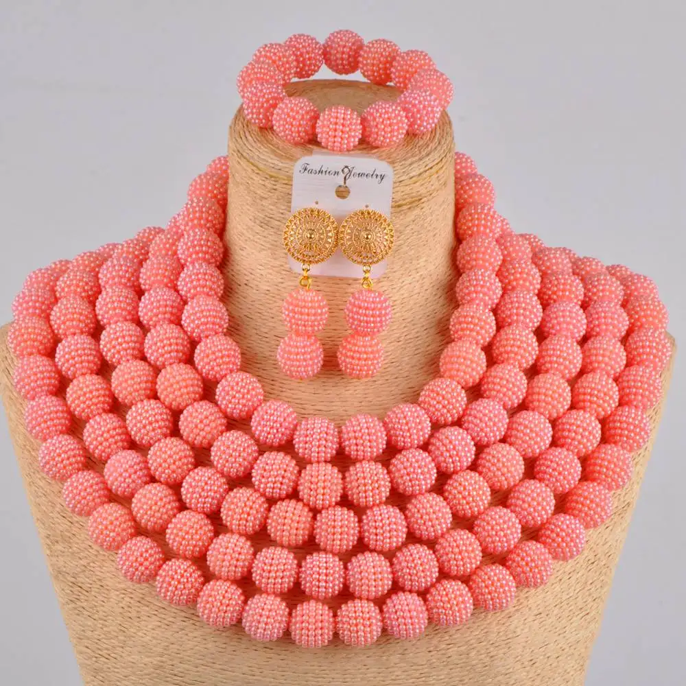 Персик нигерийские Свадебные африканские бусы комплект ювелирных изделий