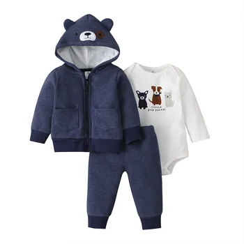 

Baby Boy Infant Clothes Casual Long Sleeve Hooded Coat Romper Pants 3Pcs Set Fashion