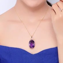 New Fashion Women Pendant Purple Crystal Vintage Necklace Chain On The Neck Wedding Shine Jewelry Girl Birthday Gift 