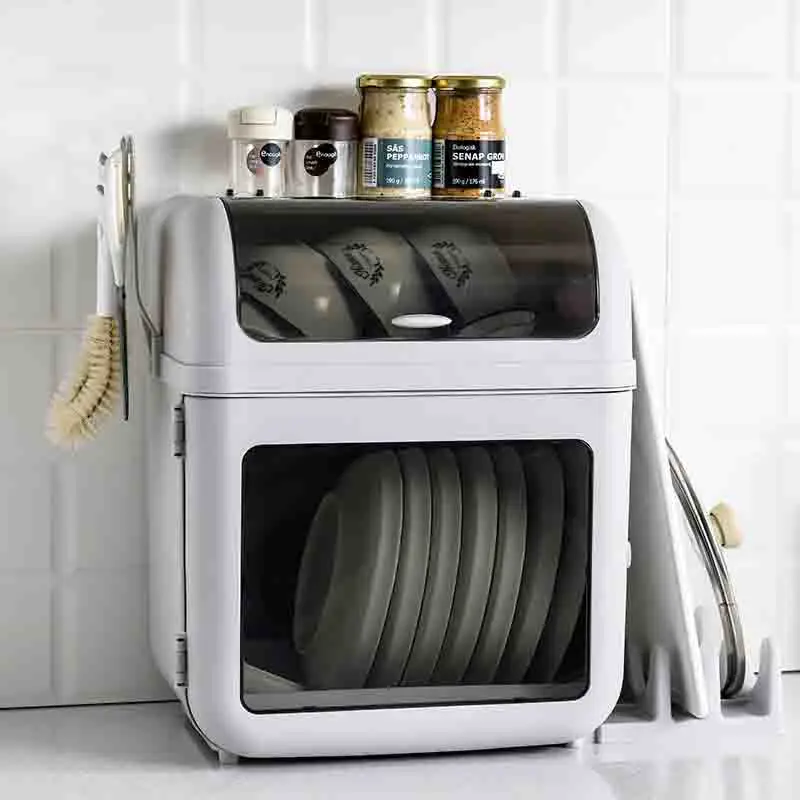 

2 Layer Kitchen Storage Box Large-Capacity Insect-Proof Dust-Proof Storage Box With Lid Drain Dish Rack Kitchen Organizer