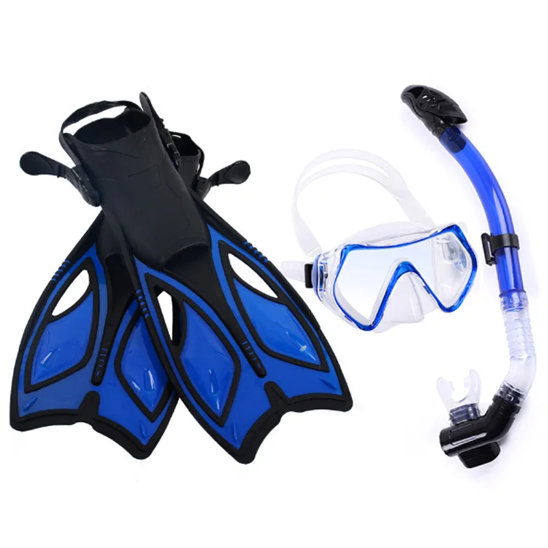 Safe Professional Scuba Diving Mask Silicone Mask Snorkel Wear Resistant Diving Masks Swimming Fins Set Blue S