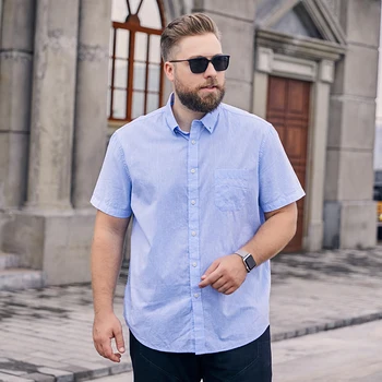

Plus Size 5XL 6XL 7XL 8XL Men's Solid Color Short Sleeve Shirt Business Casual Loose Thin Shirts Male Brand Clothes