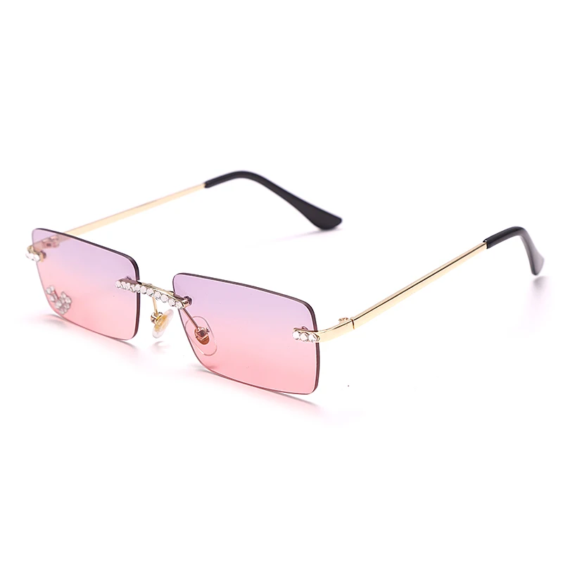 Rimless Diamond Sunglasses Women 2021 Rectangle Steampunk Sun Glasses Crystal Vintage Rhinestone Glasses Eyewear UV400 Oculos oversized sunglasses