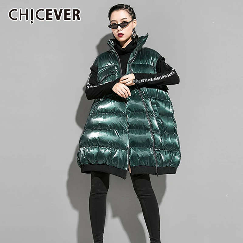 CHICEVER Корейский плюс толстый зимний жилет для женщин воротник с лацканами без