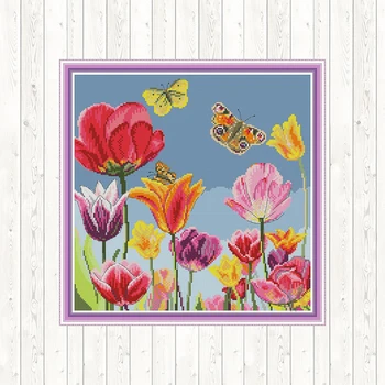 

Tulip Cross Stitch Sets 14ct 11ct Count Print Canvas DMC Cotton Thread Printed Canvas DIY Handmade Needlework Embroidery Crafts