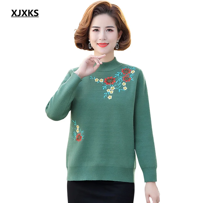 

XJXKS 2022 winter new loose plus size women warm sweater comfortable plus velvet women half turtleneck sweater