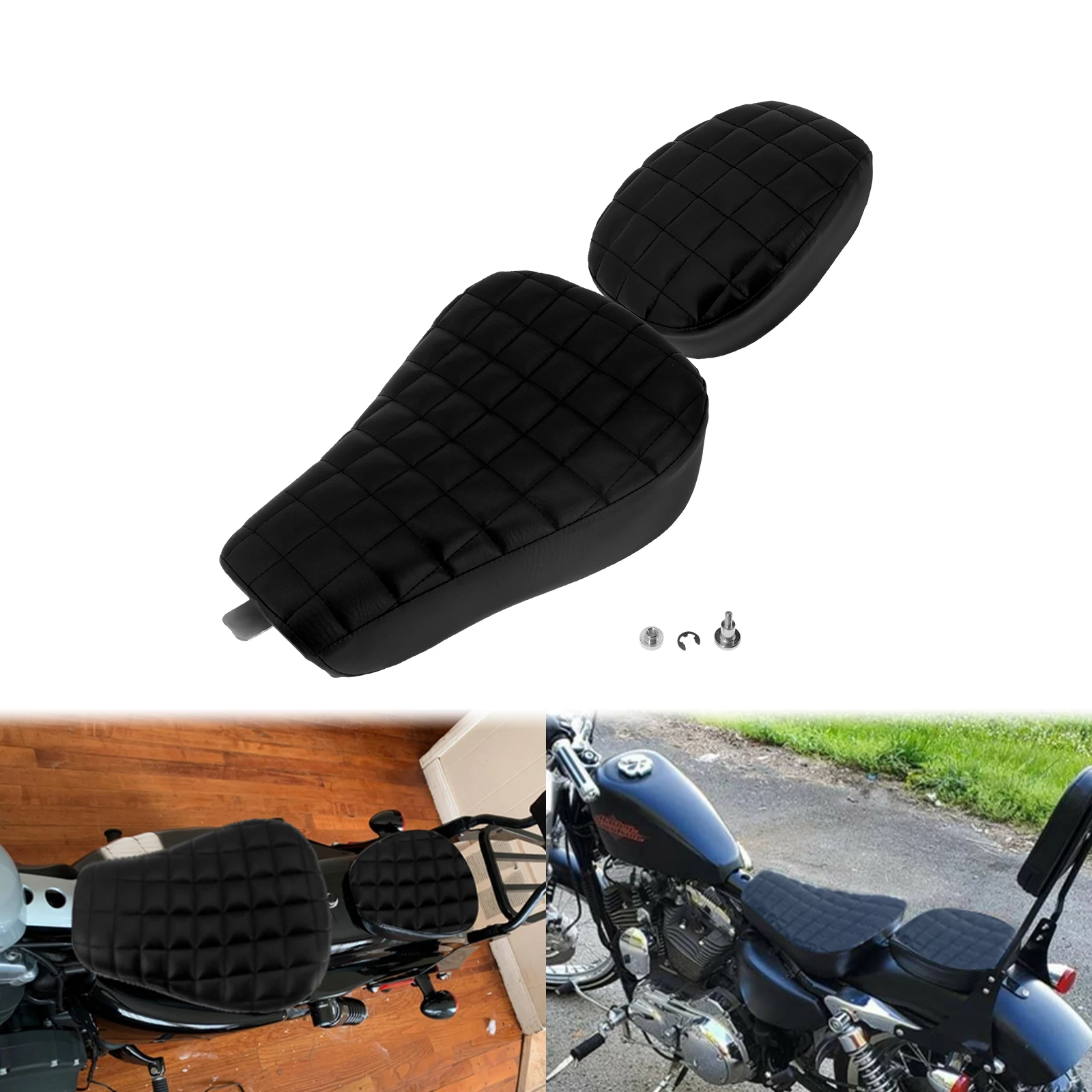 Motorcycle Front Driver Pillow Solo Seat Rear Passenger Cushion Leather For Harley Sportster 72 XL1200V 12-15 48 XL1200X 2010-15