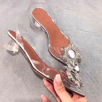 

Women's Summer 2020 Med Heels Sandals Transparent PVC With Crystal Fashion Women Slingbacks Plus Size