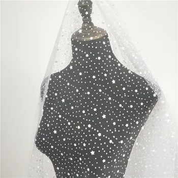 

Stars Flocking Net Tulle Mesh Lace Fabric Off White Color 2 Meters=1 Lot Continuous Fabric Baby Dress Lady Garment Sewing Lace