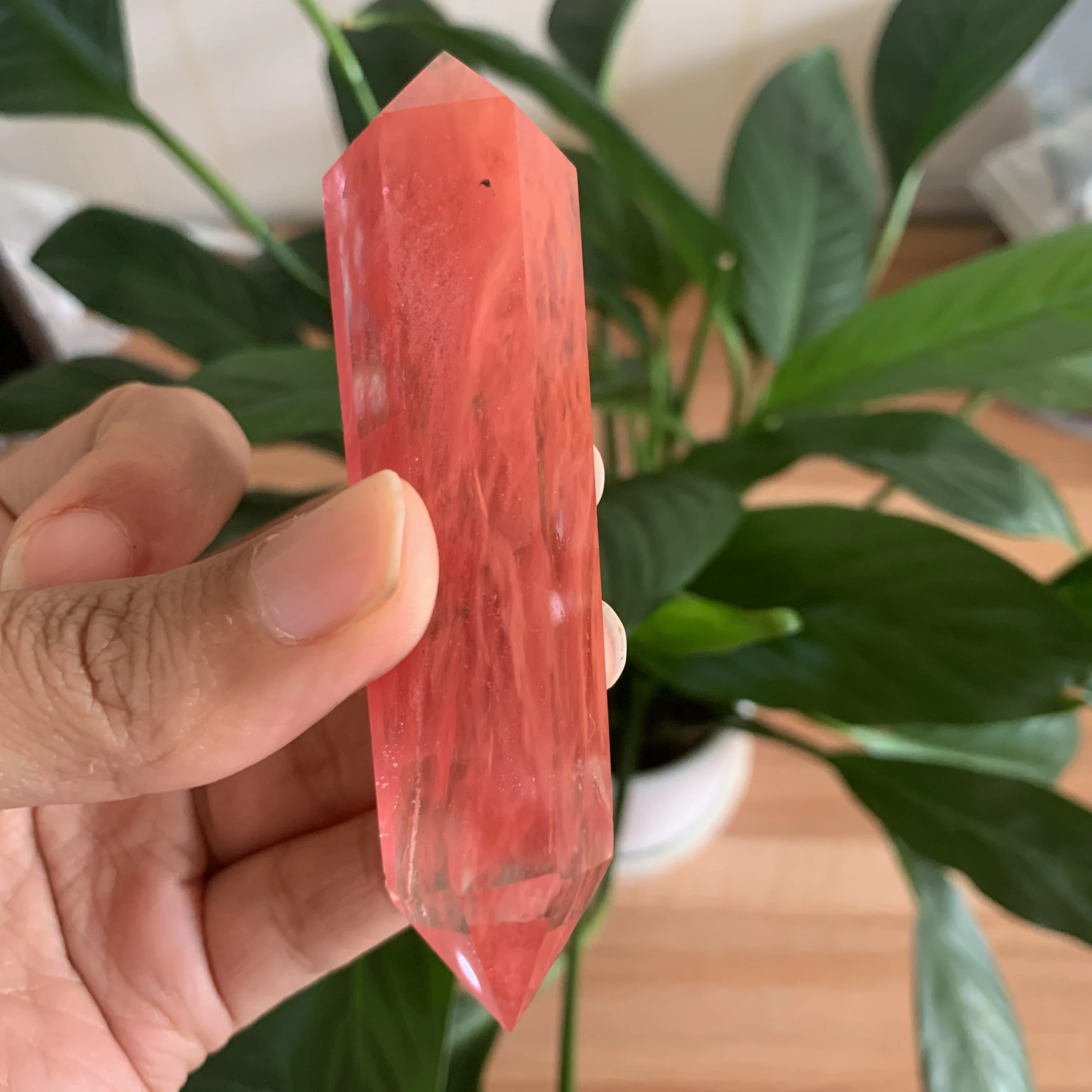 1pcs Hot money! Red fused double pointed quartz crystal rod point healing | Дом и сад