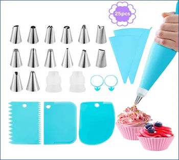 

25PC/Set Kitchen Baking Cake Decorating Tool Silicone Icing Piping Cream Pastry Bag Stainless Steel Nozzle Converter Cake Tools