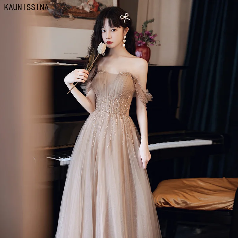 

Prom Dresses Long Women Banquet Birthday Party Dress Luxury Beading Evening Dress A-Line Spaghetti Strap Floor-Length Vestido