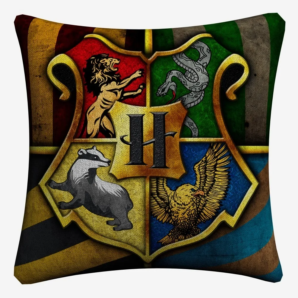 Школьная наволочка из хлопка и льна с классическим логотипом Hogwarts 45x45 см для
