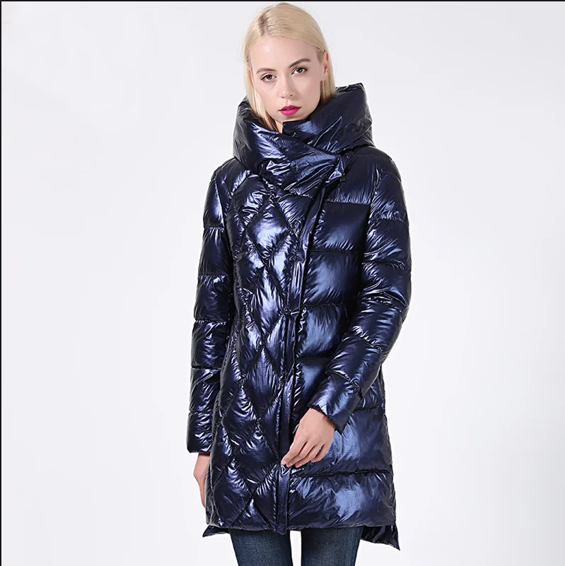 Dark blue Новая куртка женская зимняя пальто женское Блестящая плюс размер с капюшоном Длинная женская зимняя куртка с капюшоном Толстая биологическая пуховик женский светоотражающая Куртка парка Docero - Цвет: Dark blue