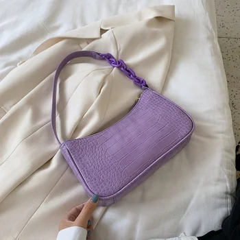 

Vintage lila Alligator Baguette Form Tasche Luxus Leder Handtasche 2020 Neue Mode Schulter Tasche Frauen Messenger Umhängetasche