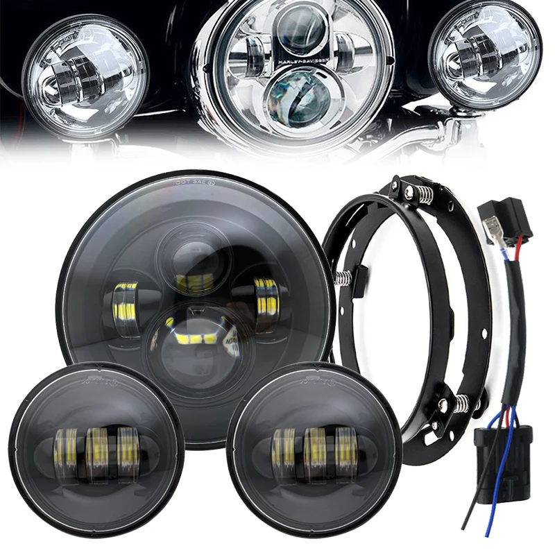 

7" Motorcycle LED Headlights with 4.5 inch Passing Lamps Fog Lights For Touring Street Glide Road King Electra Glide