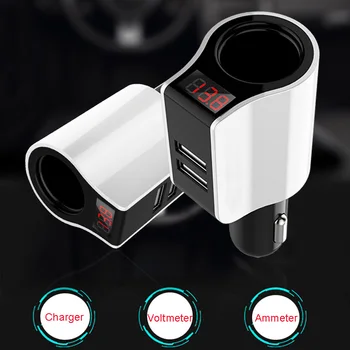 

Car Dual USB Charger Cigarette Lighter Socket LED Voltmeter Ammeter Adapter For iPhone ipad Samsung LG Xiaomi Huawei