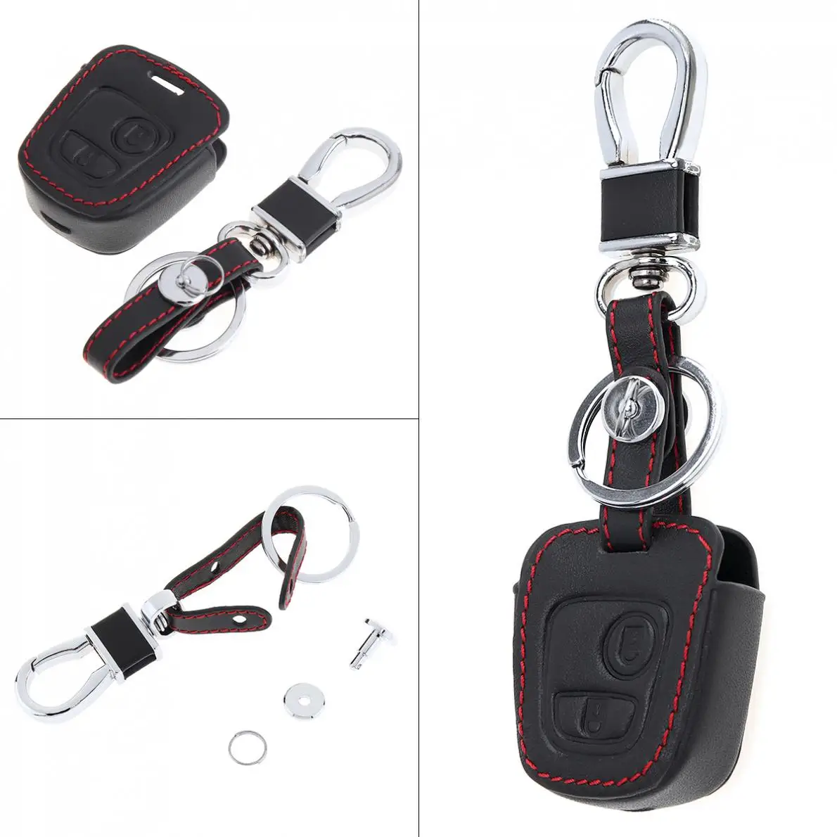 

Leather Car Key Cover Protector Holder Buckle Fit for Peugeot 206 207 307 / Elysee /Citroen C1 C2 C3 C4 Xsara Picasso 2000-2009