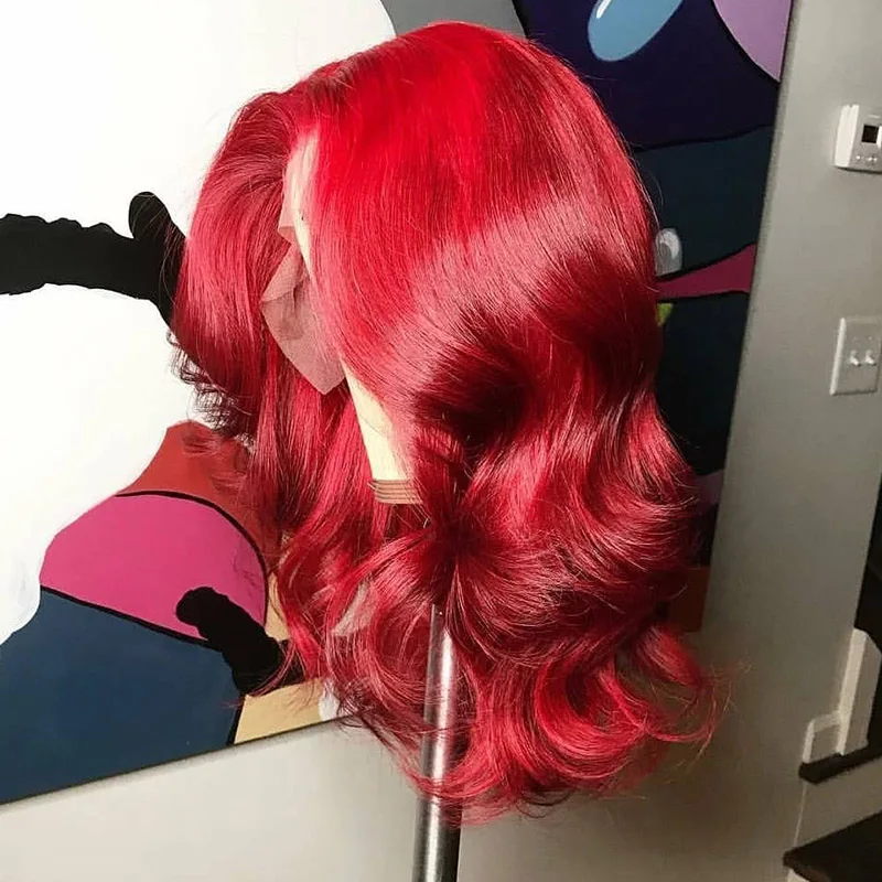 Полный розовый Омбре цвет кружева передние человеческие волосы парики с детскими волосами бразильские прямые волосы remy парик шнурка свободная часть отбеленные узлы - Цвет волос: red wig