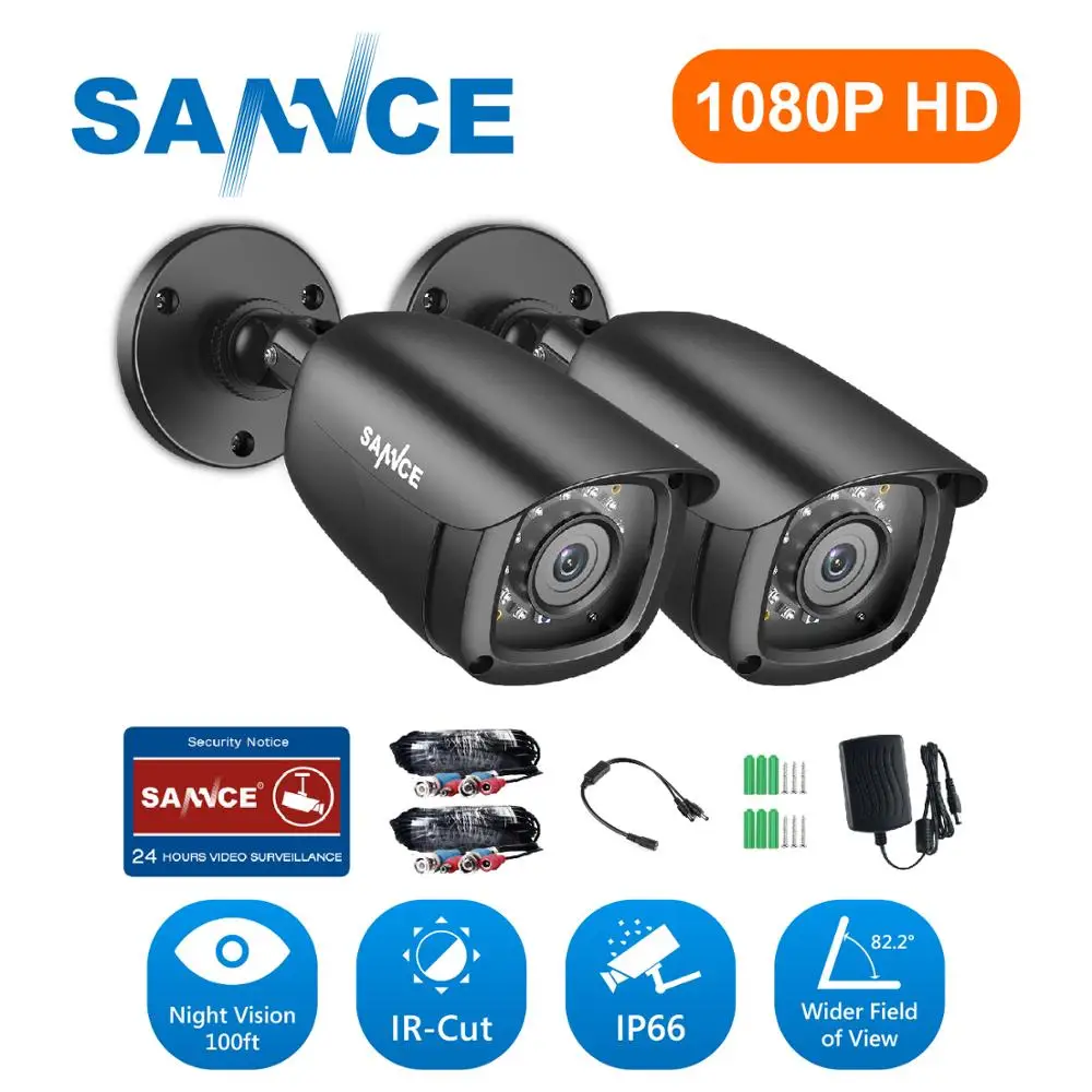 SANNCE 2 шт HD 1080P HD 2.0MP Высокое разрешение CCTV камеры безопасности H.264 водонепроницаемые домашние/Наружные камеры наблюдения