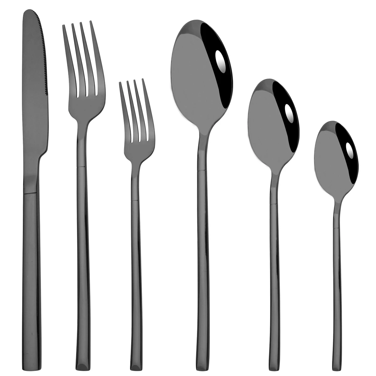 Tableware Set Stainless Steel Cutlery Set Mirror Black Dinnerware Knife Dessert Fork Coffee Tea Spoon