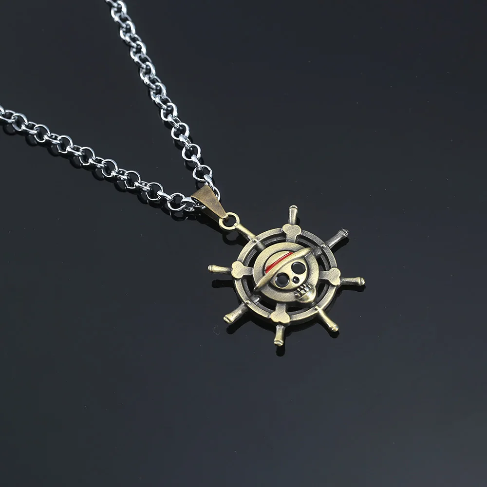 Anime One Piece Metal Necklace Luffy Ace Pirate Skull Hat Pendant Chain Choker Man Cartoon Necklaces Charm Jewelry Collar Gift