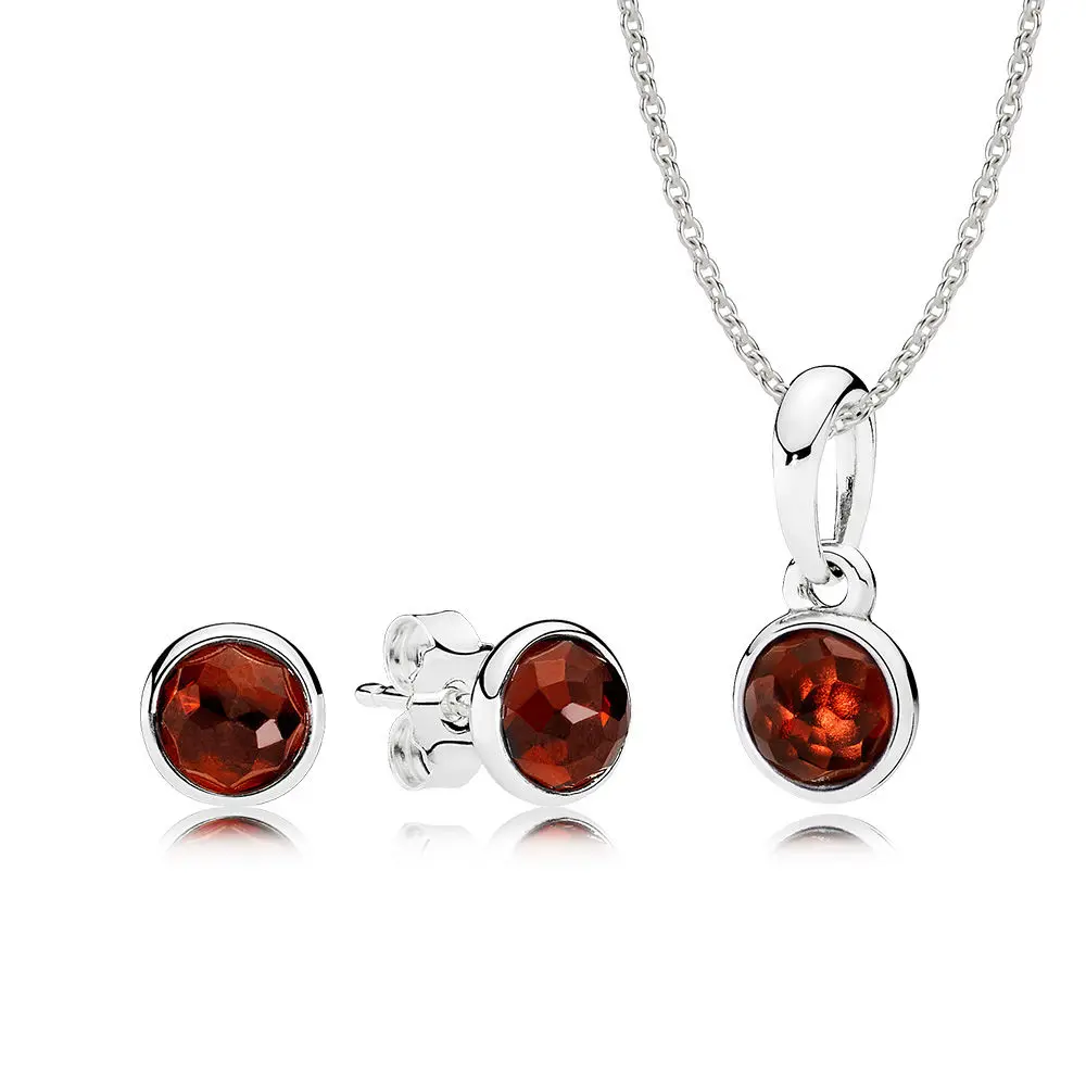 925 Sterling Silver RAU0264 September Sapphire Blue Droplets Pendant Necklace Earrings Gift Set - Цвет камня: Черный
