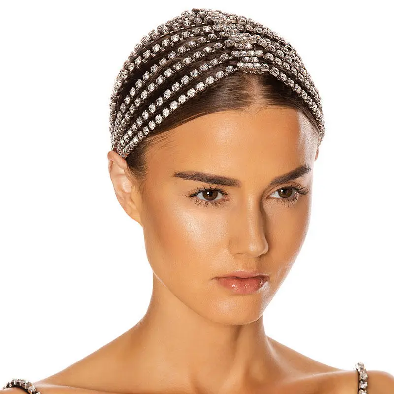 European and American fashion luxury shining Rhinestone Crystal tassel big hairband headband sweet bride jewelry headchain gift