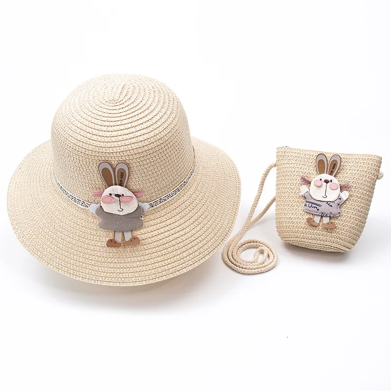 Girl kids Straw Hat Handbag Sets Child baby Outdoor travel holiday beach floppy hat bags set flower sun hat,sun protection hat